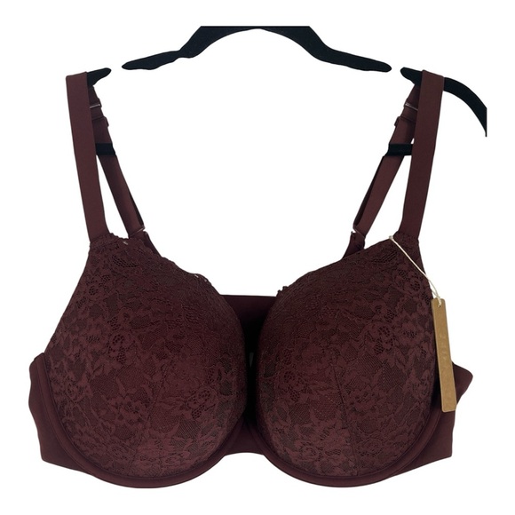 Skims 42D  Fits Everybody Lace Push Up Bra Demi Oxblood NWT - Picture 2 of 8